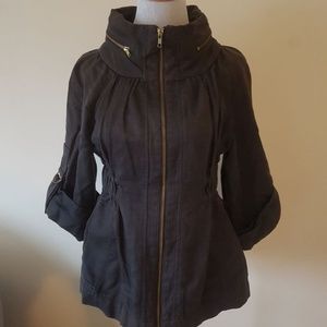 French Connection Rustic Blue Rollup Sleeve Jacket with Hidden Hoodie